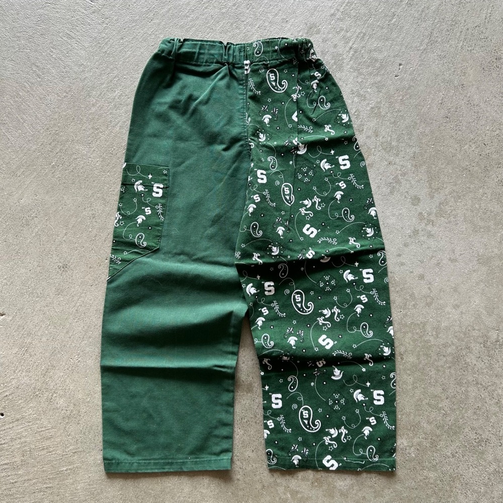 Vintage Michigan State Bandana Split Pants YOUTH Medium Green Paisley Patchwork